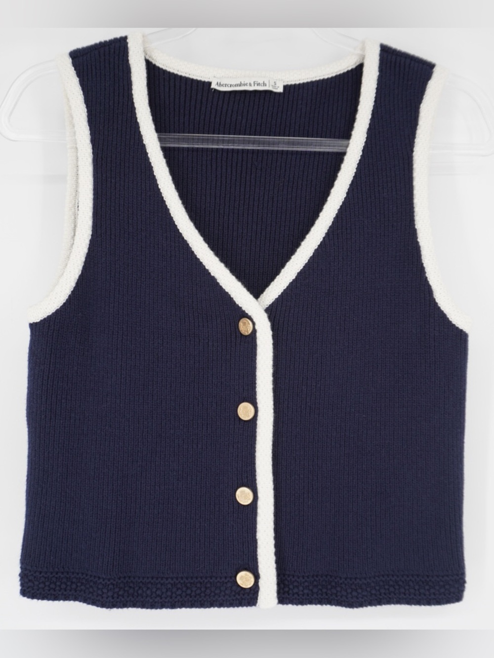 Abercrombie & Fitch The Mara Button Up Sweater Vest Navy Small Preppy Nautical